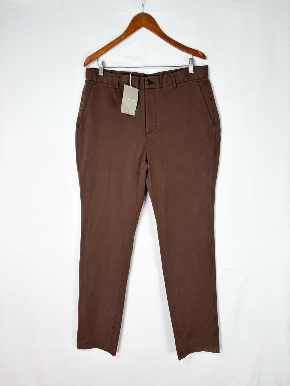 NEW Everlane Uniform Men Performance Chino Pant Cotton Slim Size 35 Brown